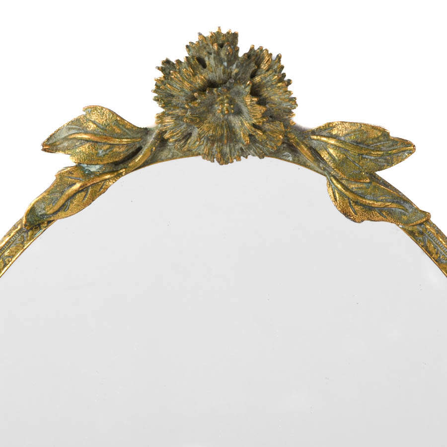Brass Oval Mirror with Rosette Handles-3