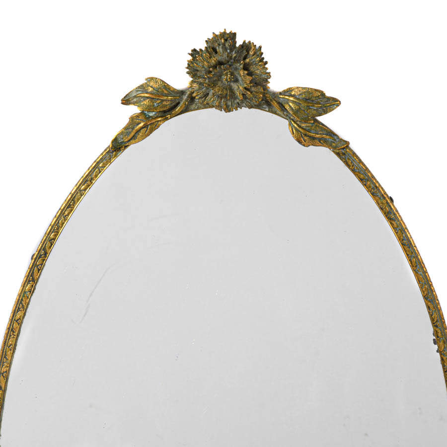 Brass Oval Mirror with Rosette Handles-2
