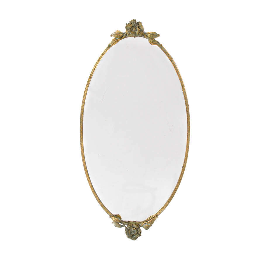 Brass Oval Mirror with Rosette Handles-1