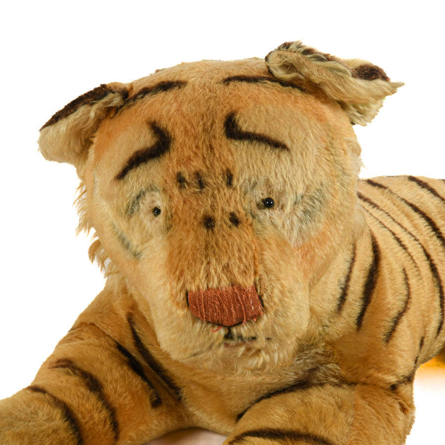 Large Steiff Mid-Century Mohair Laying Tiger Plush Toy-2