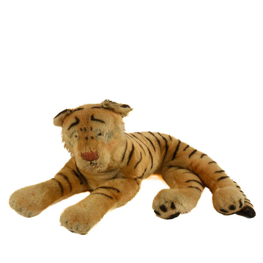 Large Steiff Mid-Century Mohair Laying Tiger Plush Toy-1