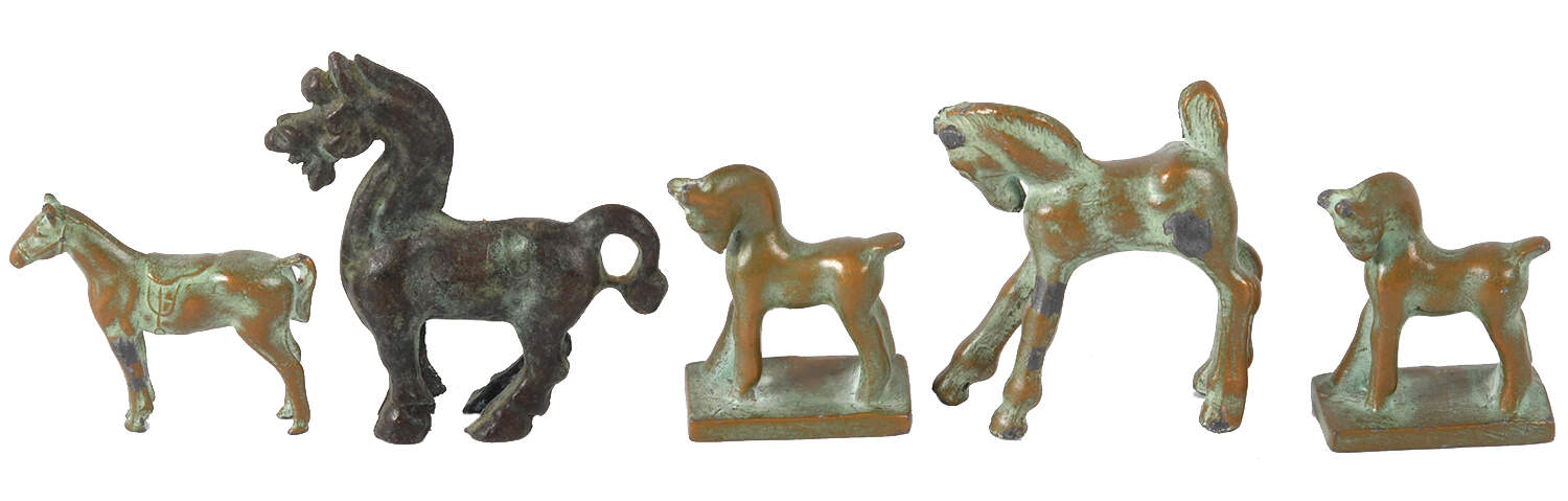 Grouping of Five Cast Bronzed Metal Horse Statues-5