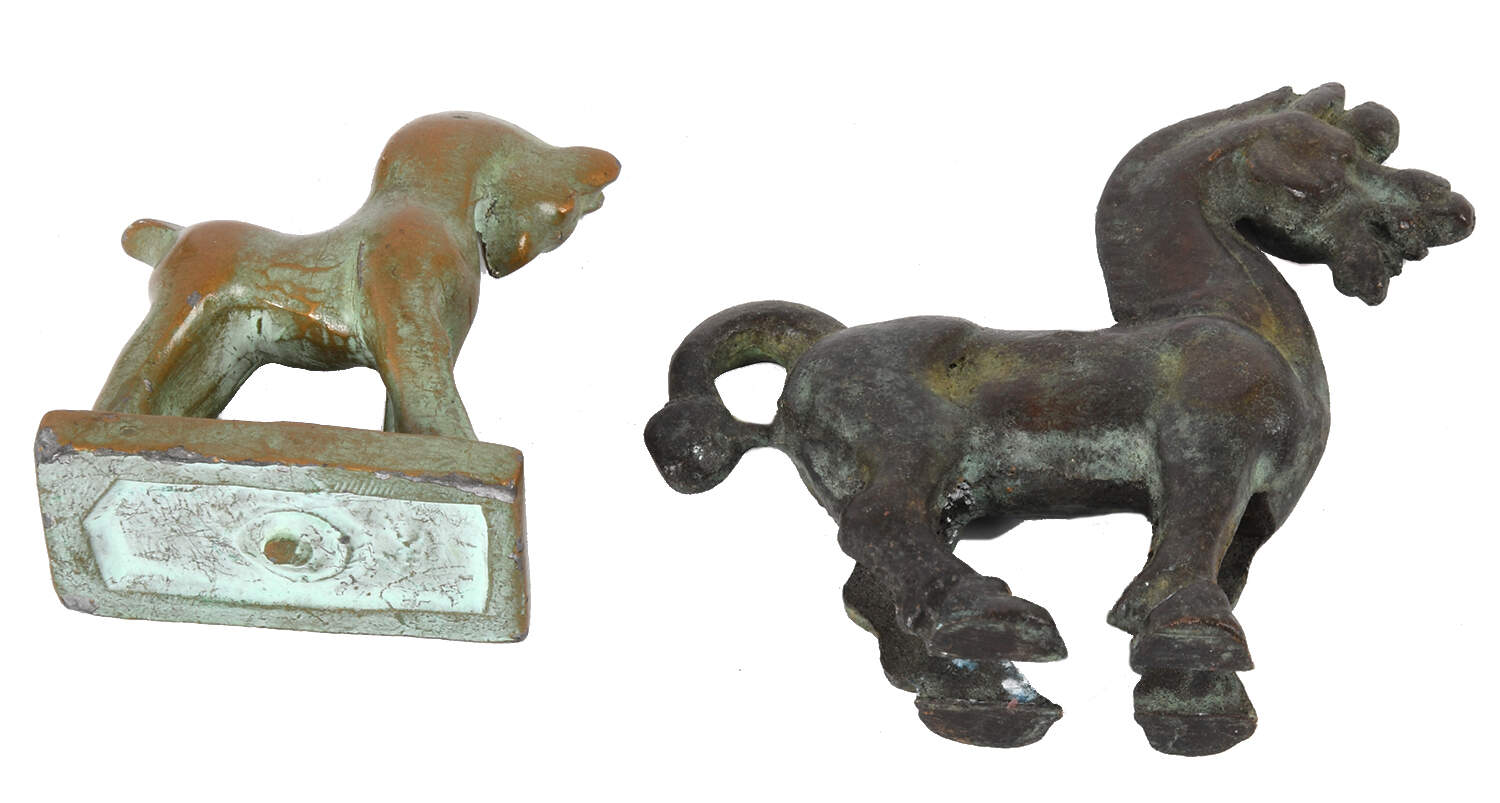 Grouping of Five Cast Bronzed Metal Horse Statues-4
