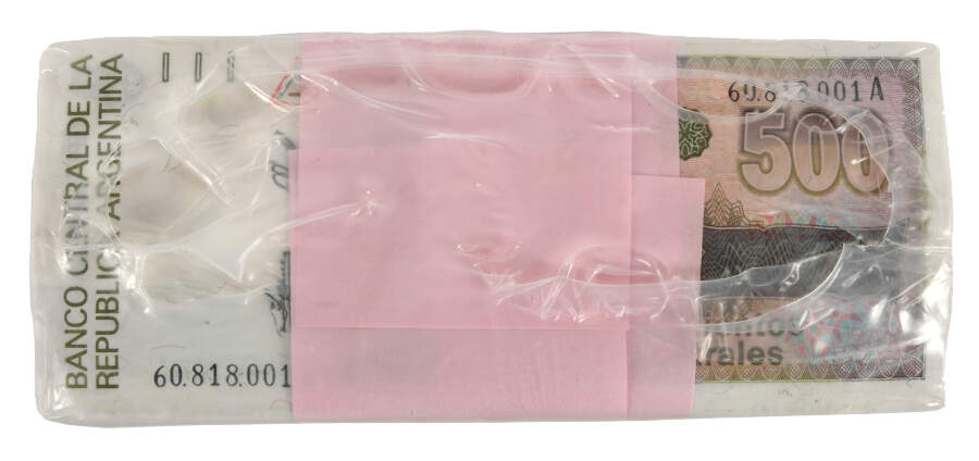 Sealed Brick of Uncirculated 500 Australes Republica Argentina Banknotes-1