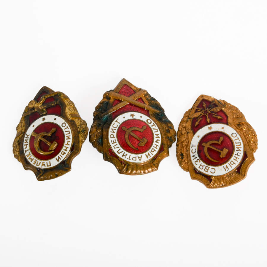 Grouping of Three Soviet Union Brass and Enamel Badges-3