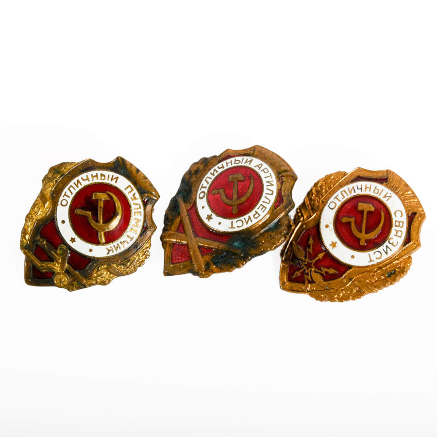 Grouping of Three Soviet Union Brass and Enamel Badges-2