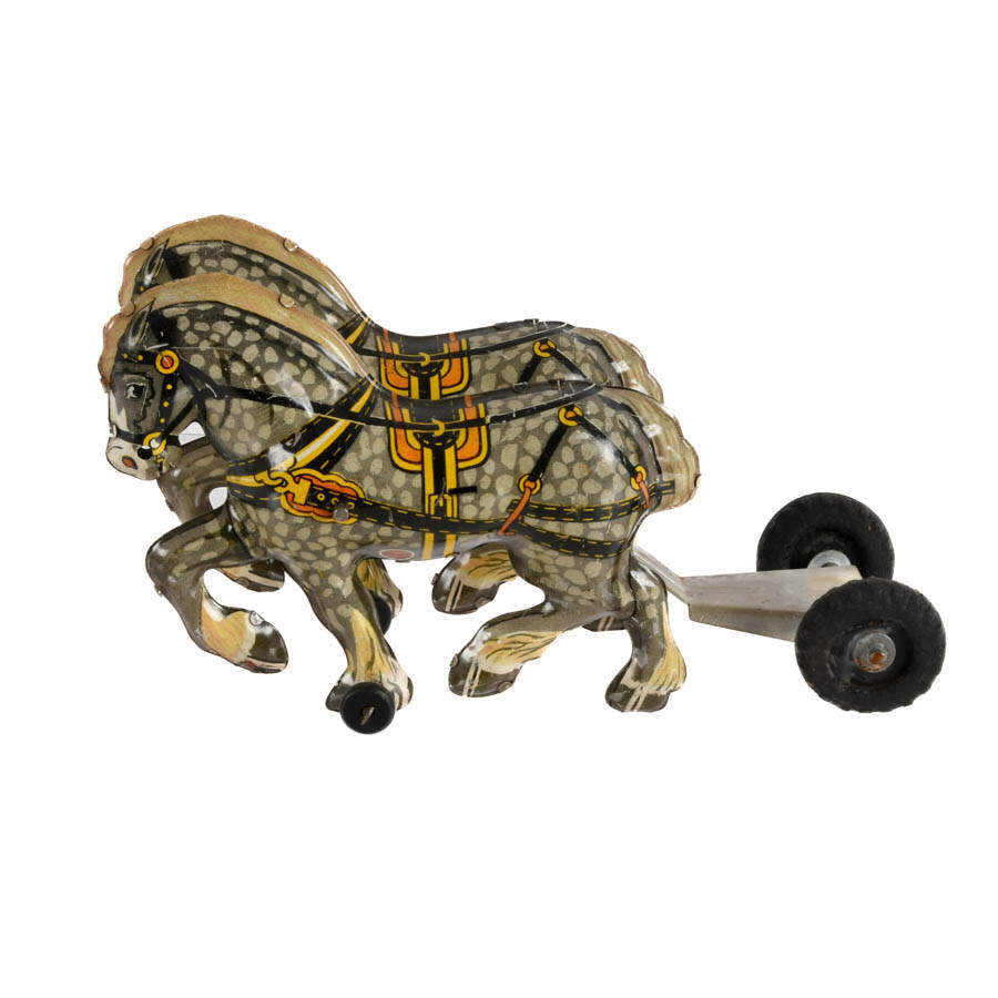 Tin Litho Mar Pull Double Horse Toy-2
