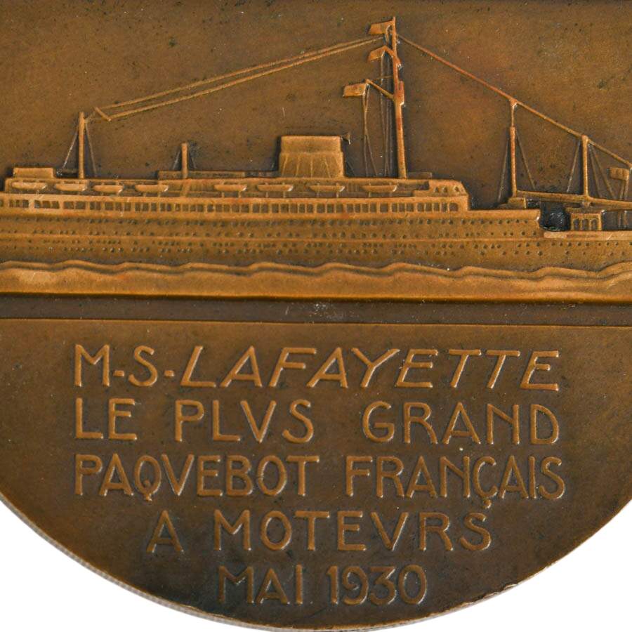 1930 French MS Lafayette Transatlantic Ship Commemorative Bronze Medal-4