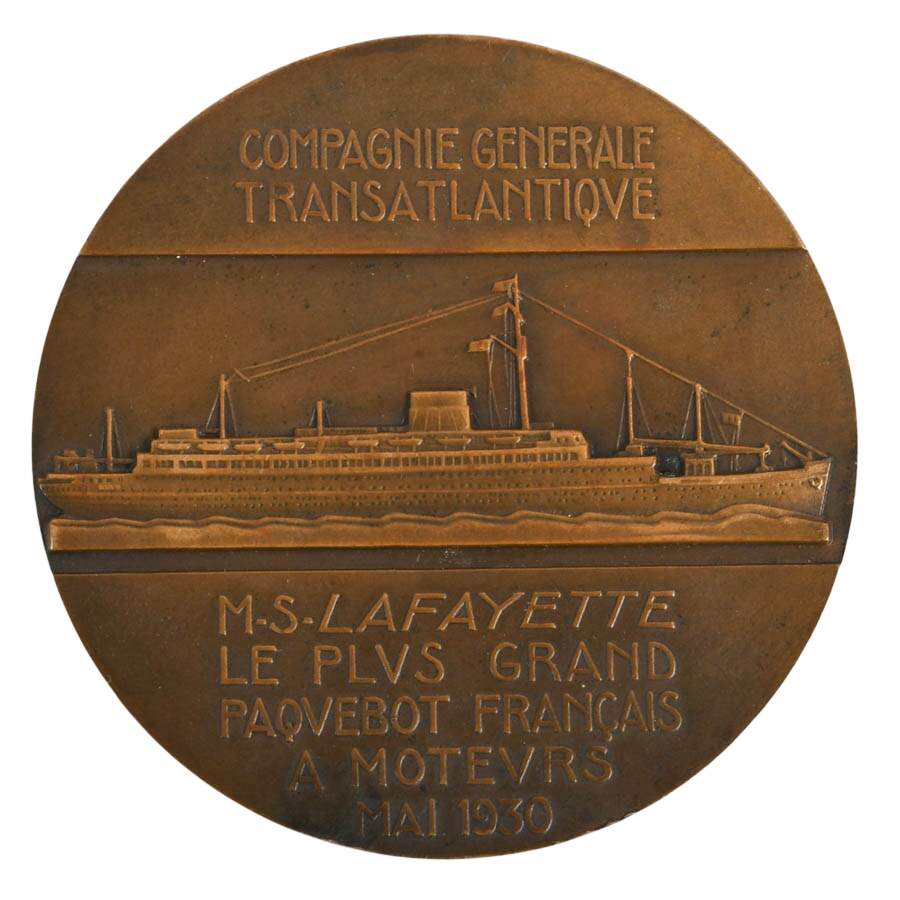 1930 French MS Lafayette Transatlantic Ship Commemorative Bronze Medal-2