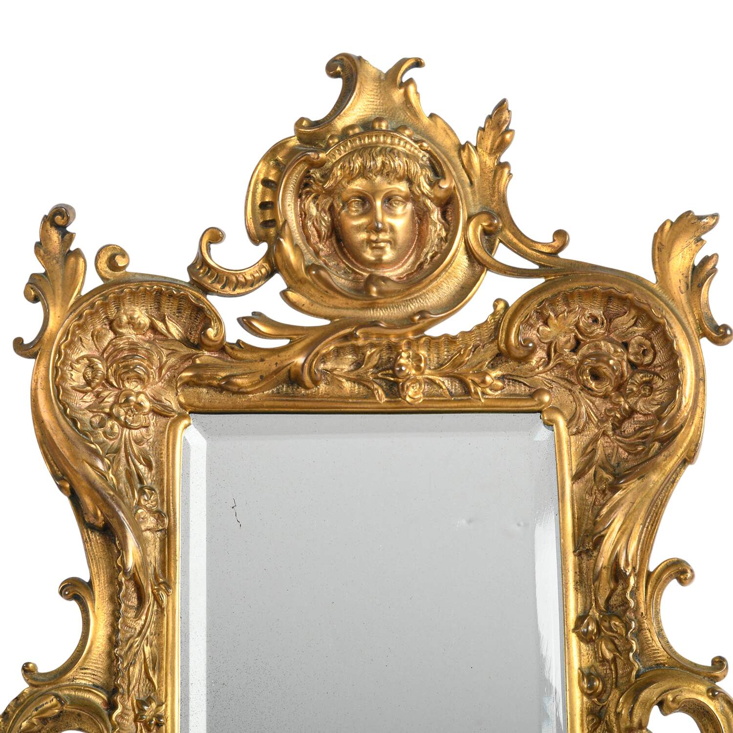 Ornate Brass Art Nouveau Vanity Mirror-6