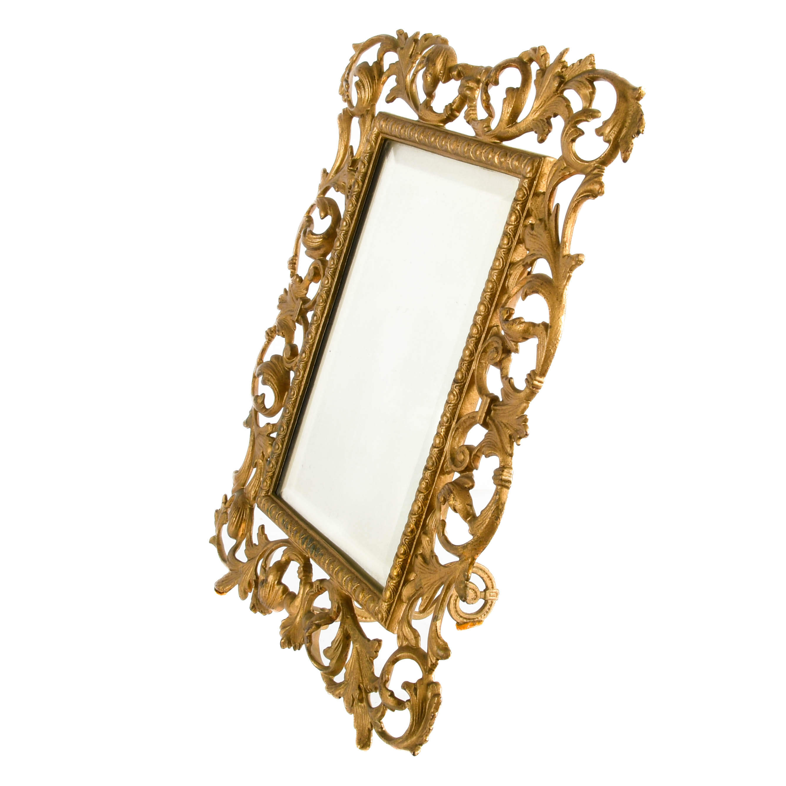 Antique Cast Gilt Brass Easel Backed Mirror-3