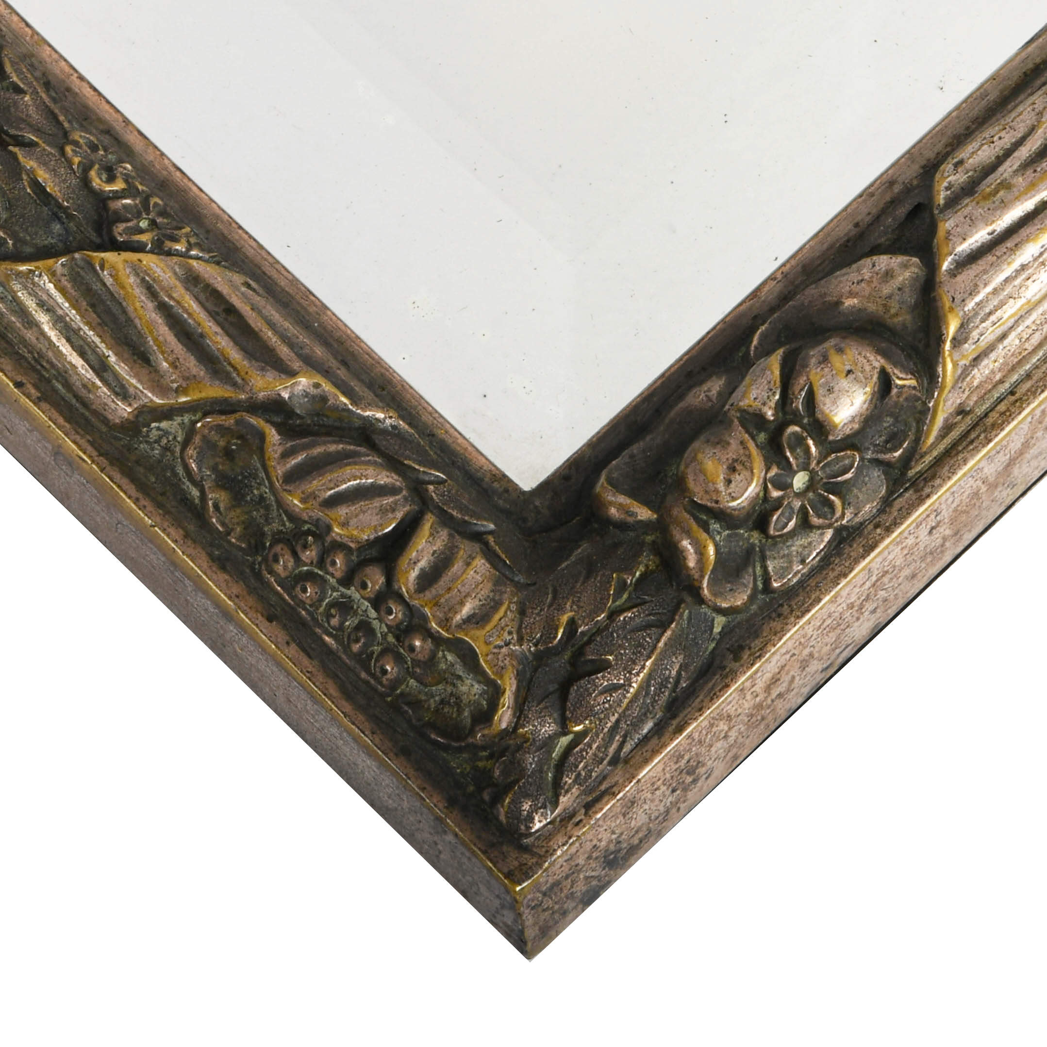 Antique Beveled Mirror with Floral Embossed Metal Frame-4