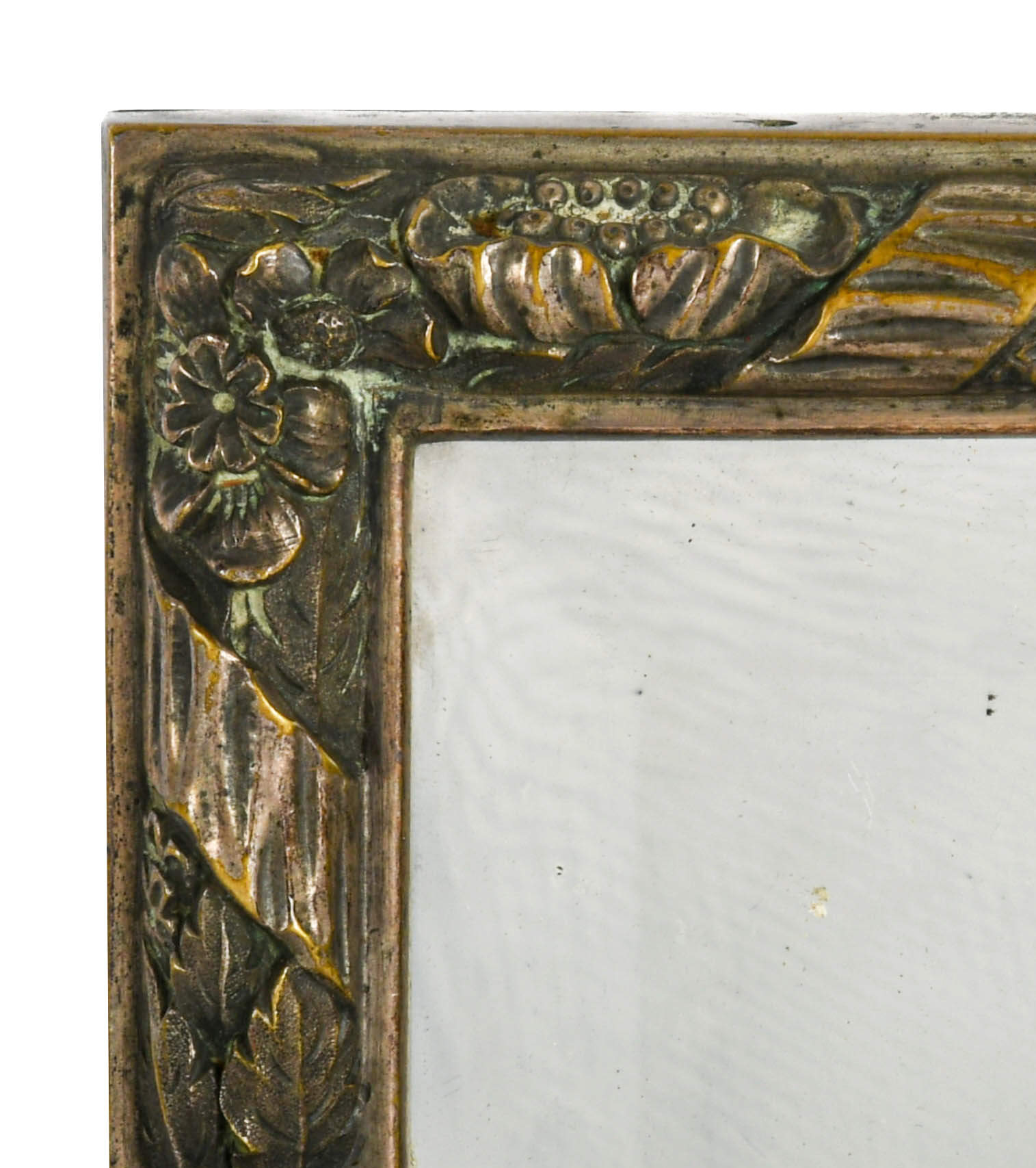 Antique Beveled Mirror with Floral Embossed Metal Frame-2
