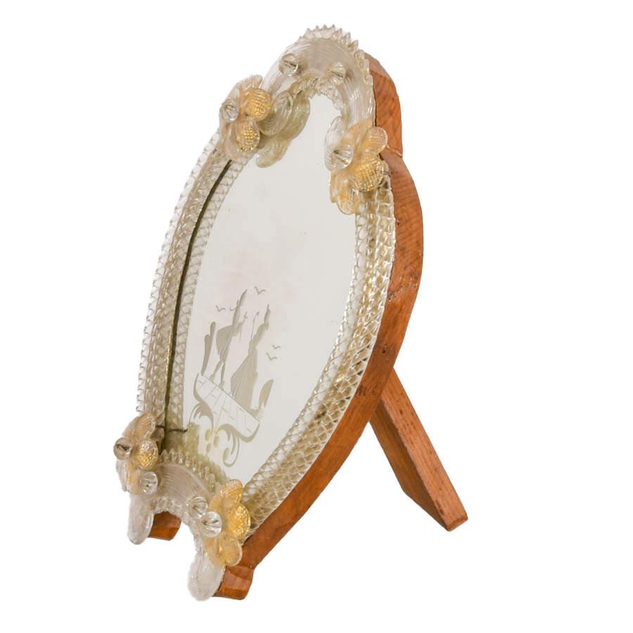 Venetian Murano Glass Etched Courting Scene Vanity Mirror-5