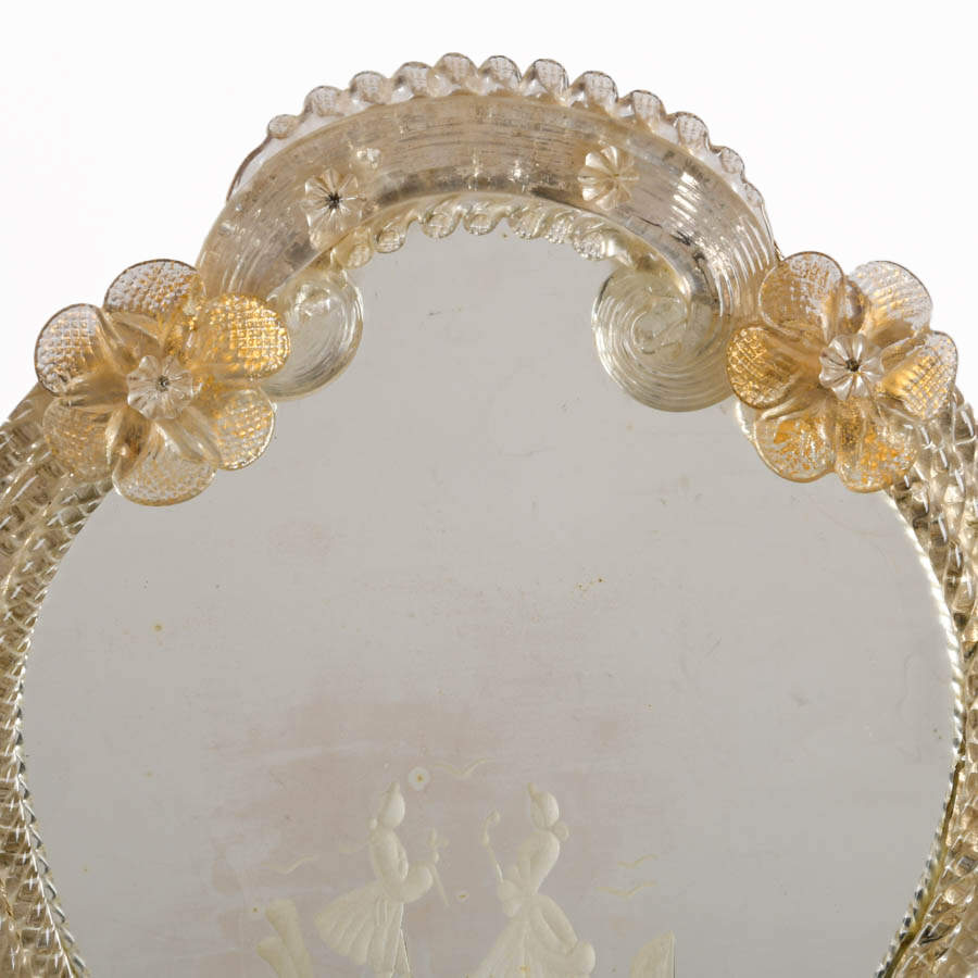 Venetian Murano Glass Etched Courting Scene Vanity Mirror-4