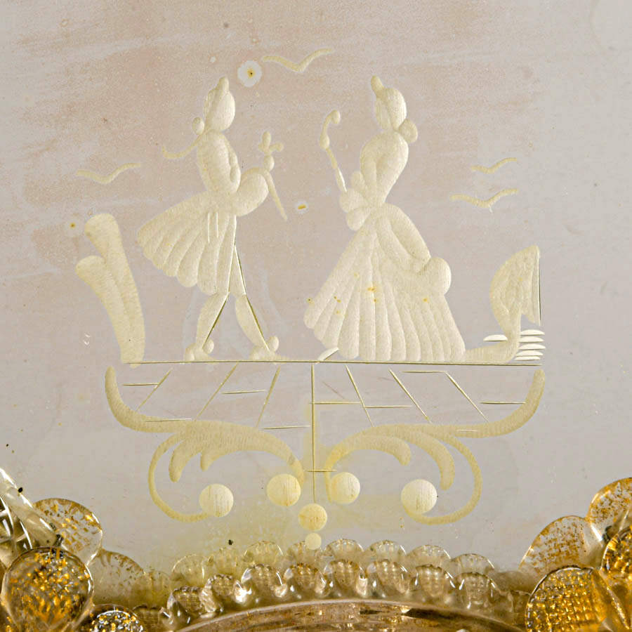 Venetian Murano Glass Etched Courting Scene Vanity Mirror-2