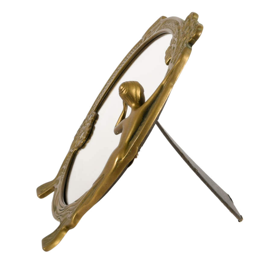 Art Nouveau Figural Vanity Mirror with Round Brass Frame-5