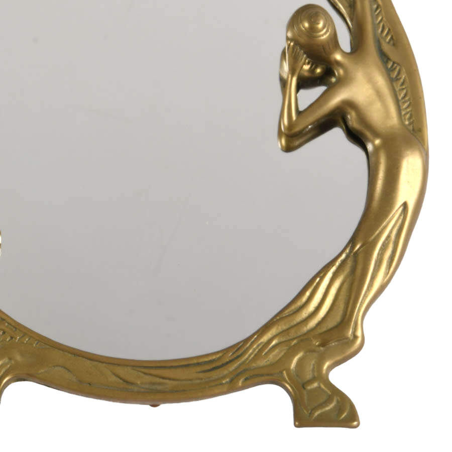 Art Nouveau Figural Vanity Mirror with Round Brass Frame-4