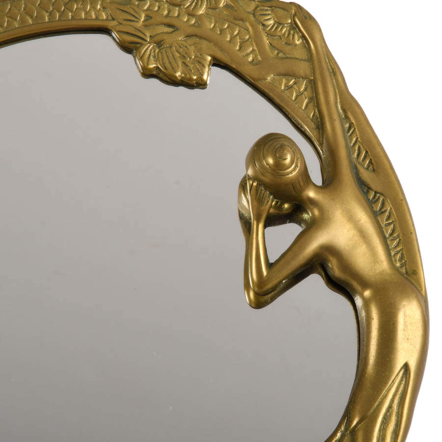 Art Nouveau Figural Vanity Mirror with Round Brass Frame-3