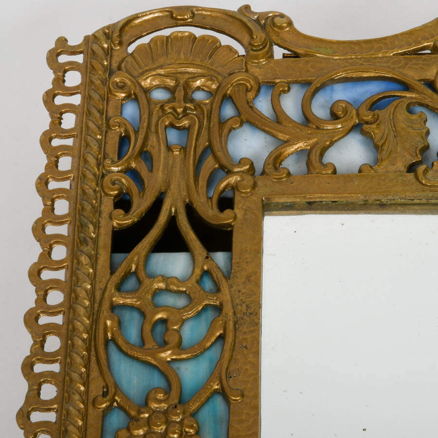 Antique Oscar Bach Figural Bronze Gothic Renaissance Wall Mirror-4