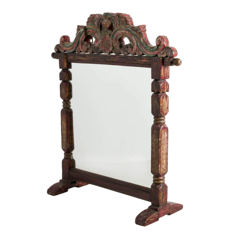Destress Painted Wood Peruvian Floral 2-Sided Mirror-6