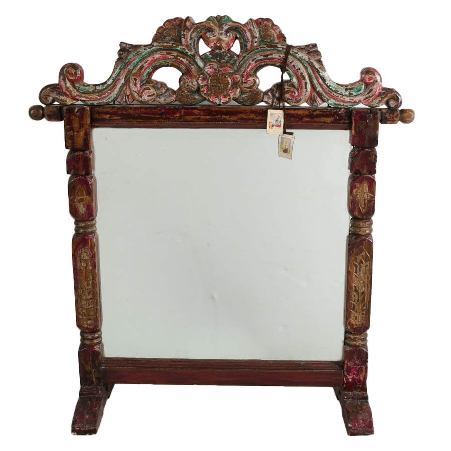 Destress Painted Wood Peruvian Floral 2-Sided Mirror-1
