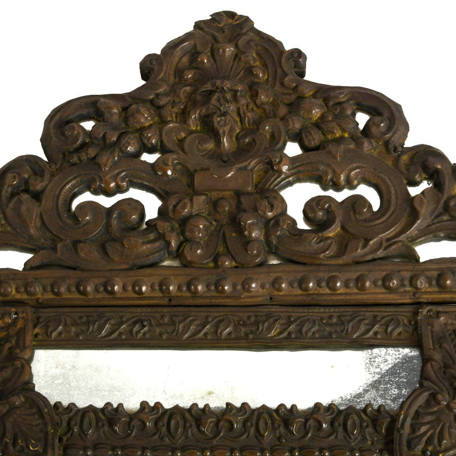 Antique French Napoleon III Brass Repoussé Wall Mirror-4