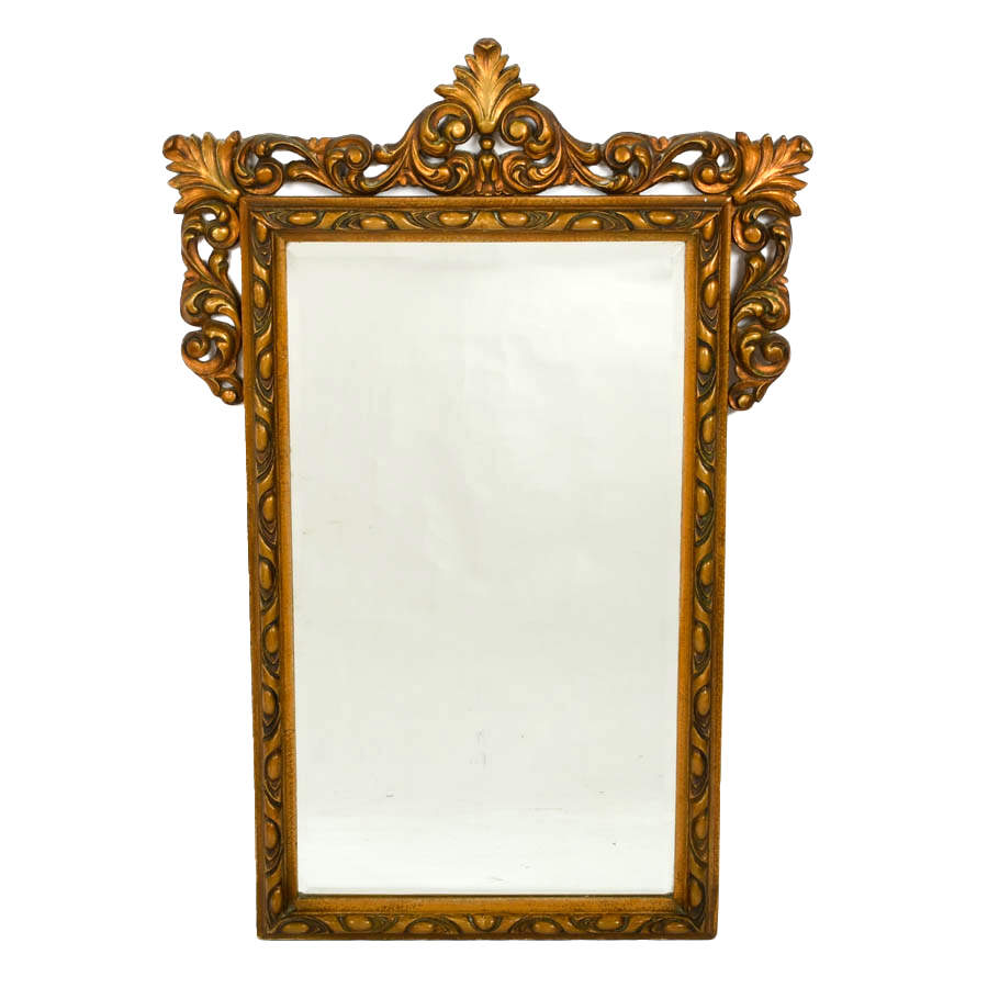 Ornate Gold-Tone Rectangular Wooden Wall Mirror-1