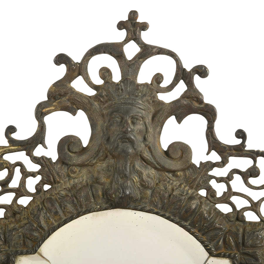 Antique Bronze Renaissance Revival Vanity Mirror with Crowned Man Crest-2