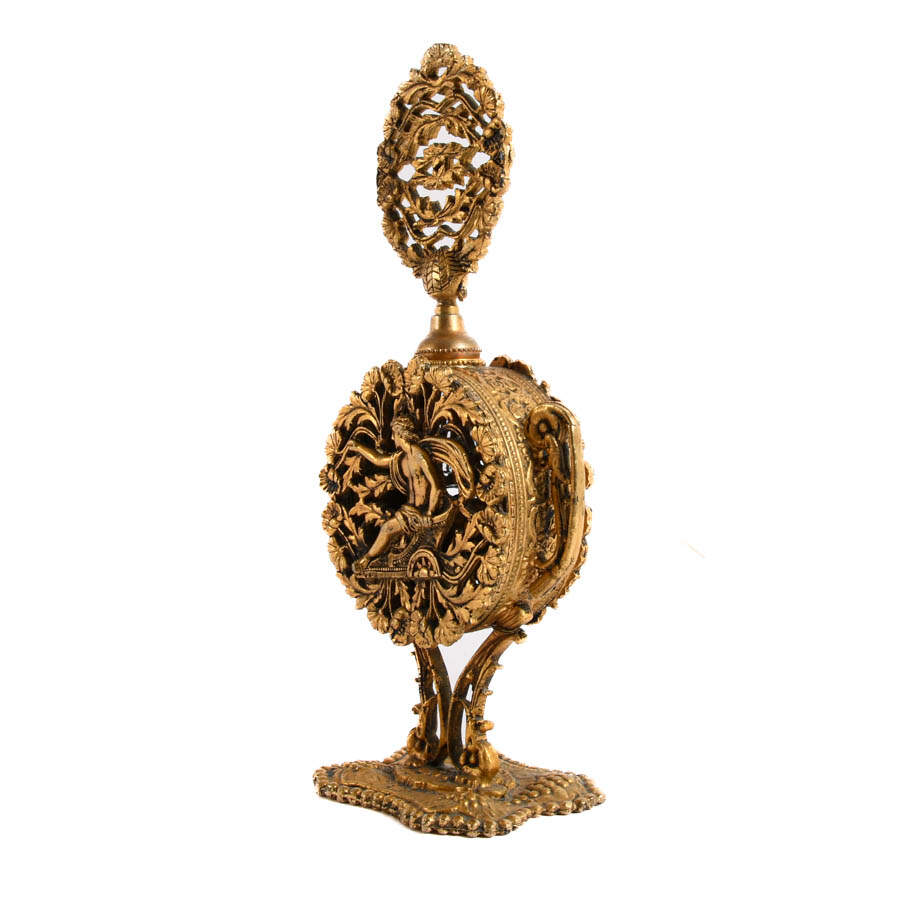 Mid-Century Modern Gilt Ormolu Filigree Perfume Bottle-2