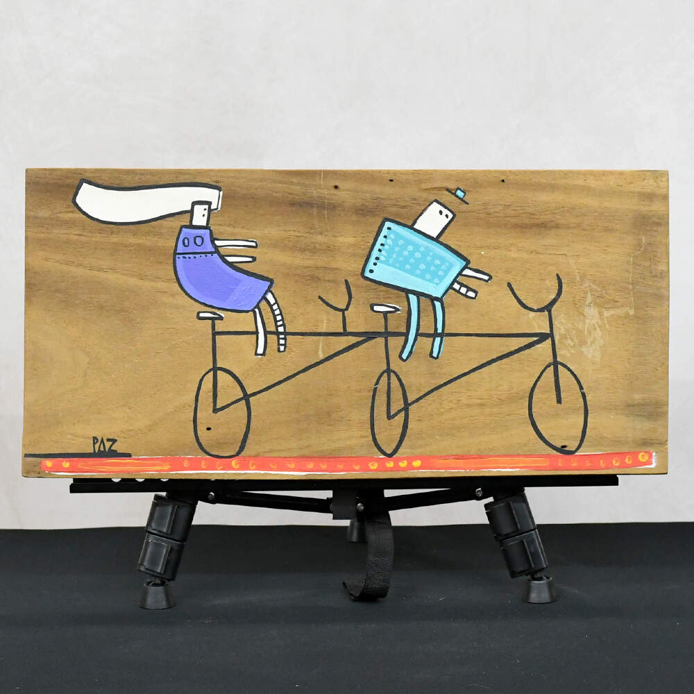 Manuel Paz Untitled Acrylic on Reclaimed Wood, A Bicycle Built for Two-1