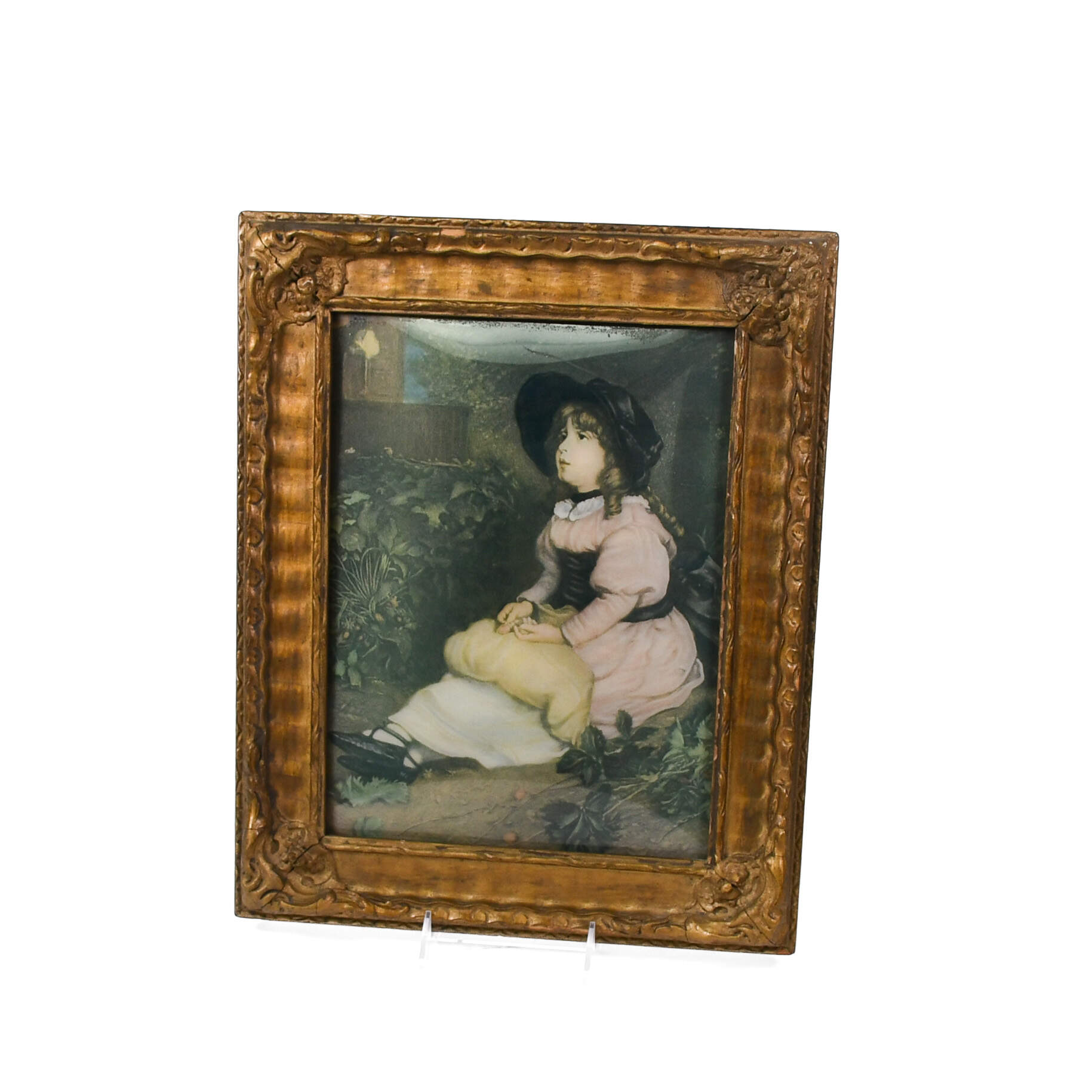 Print of a Girl Sitting Outside in Curved Glass Frame-1