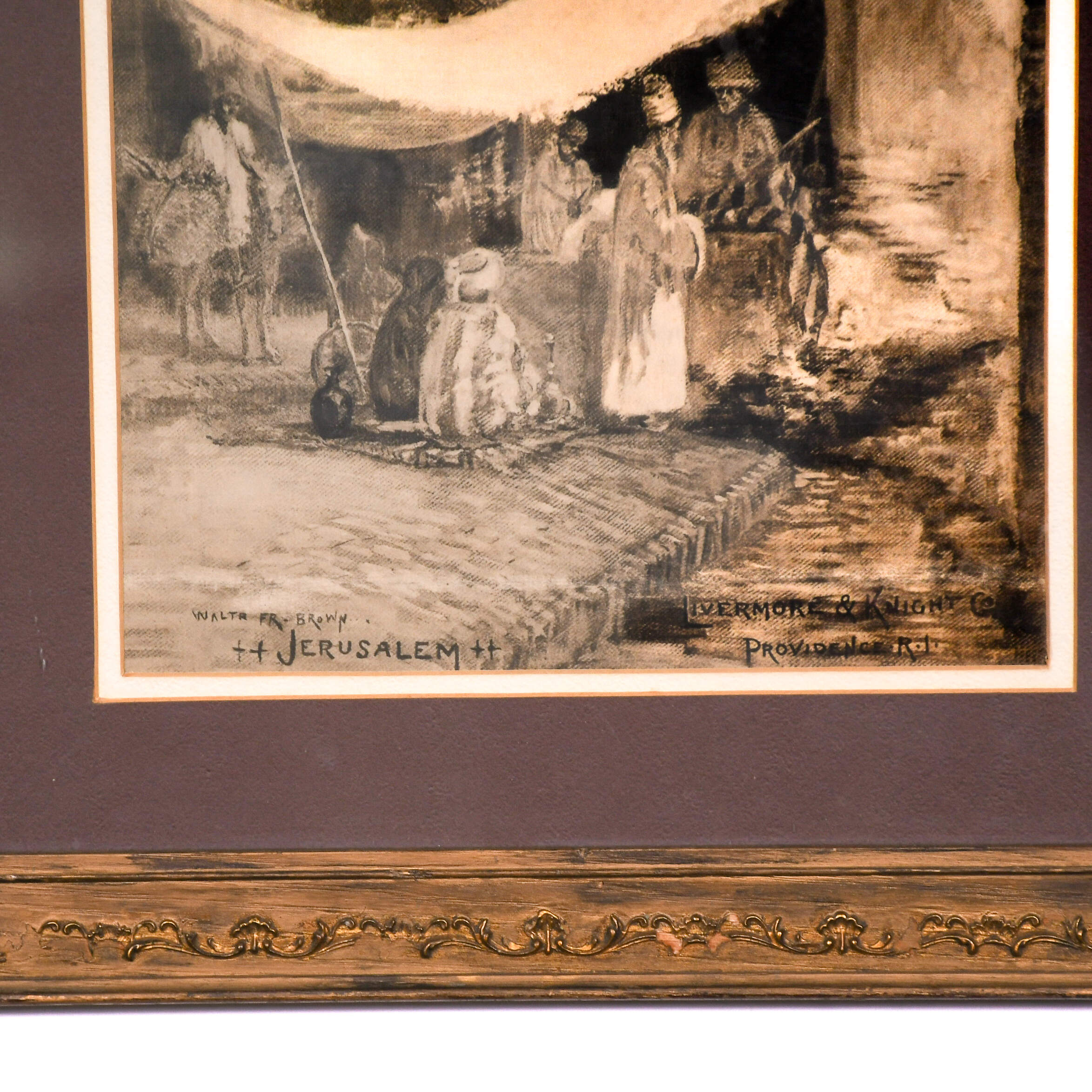 Vintage Walter Francis Brown (1853-1929) "Jerusalem" Etching with Frame-7