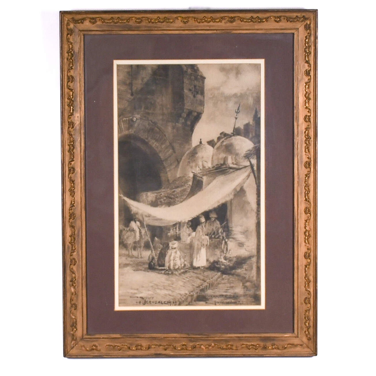 Vintage Walter Francis Brown (1853-1929) "Jerusalem" Etching with Frame-1