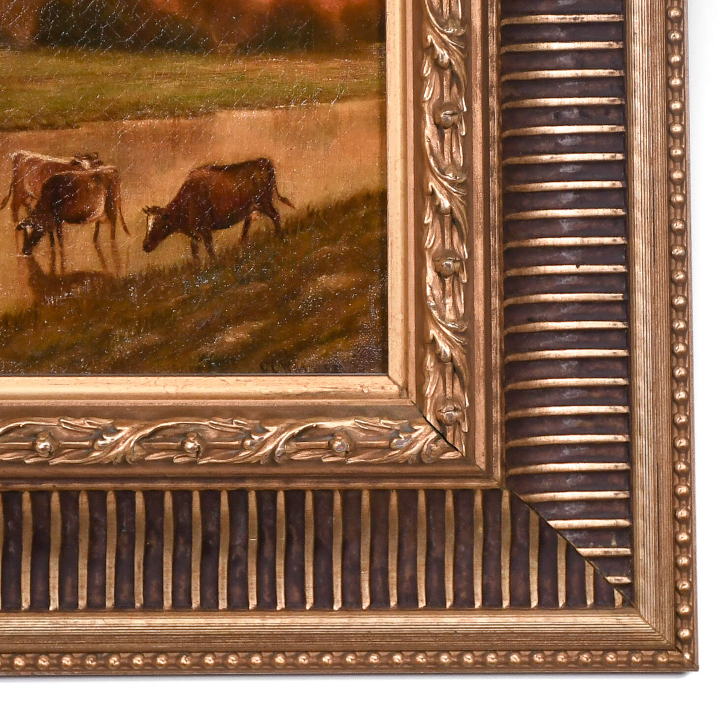 Framed Signed CC Walger Painting of Cows in Morning Light-6