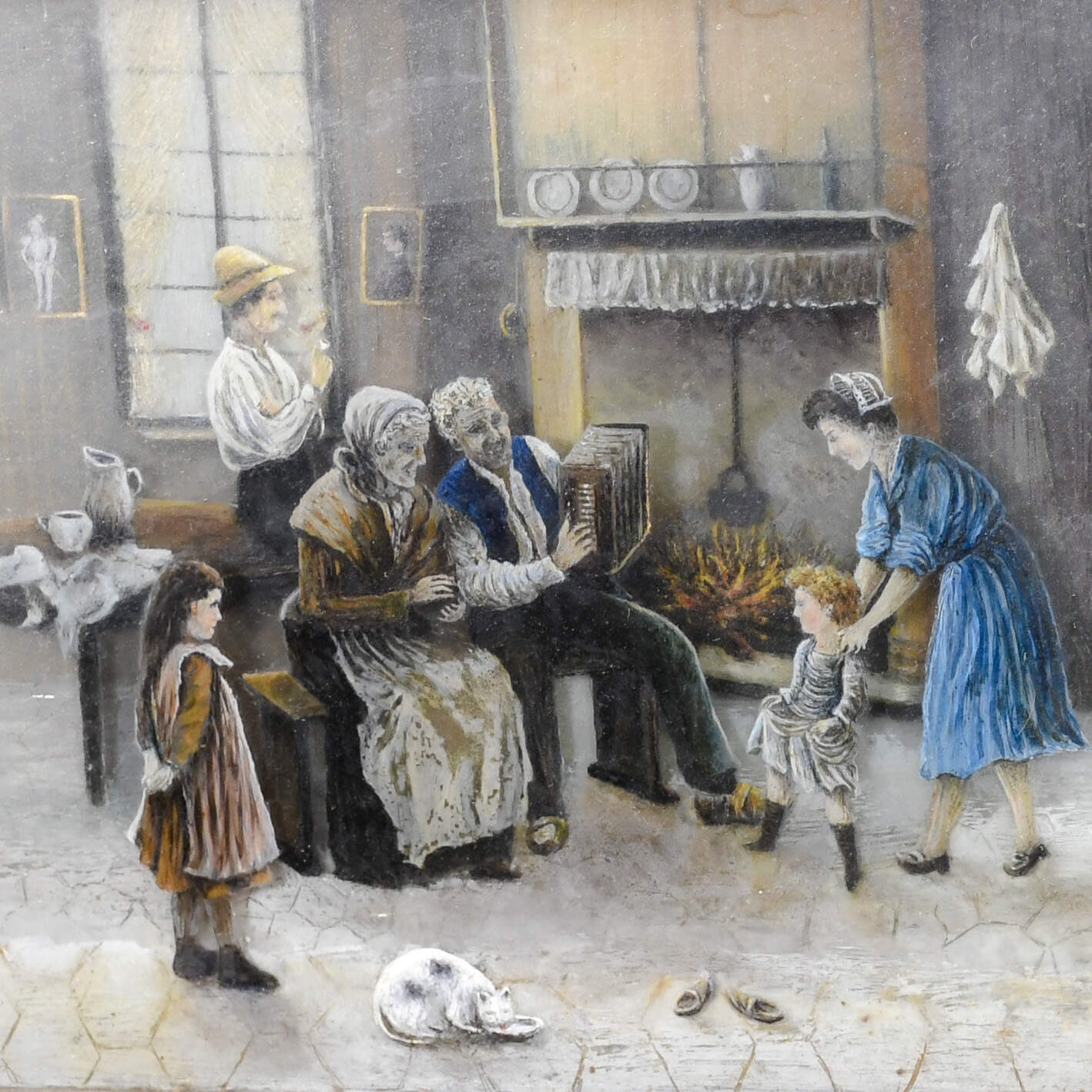 Antique Fred Mazot Untitled Reverse Glass Painted Panel-8