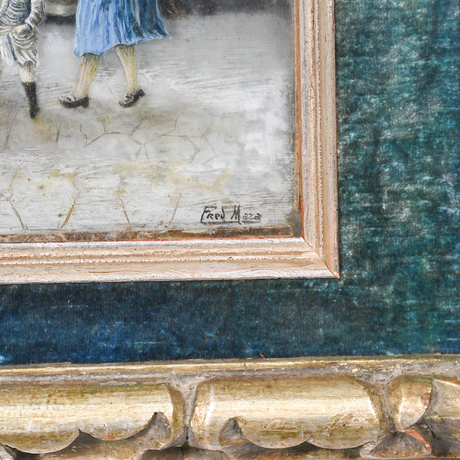 Antique Fred Mazot Untitled Reverse Glass Painted Panel-7