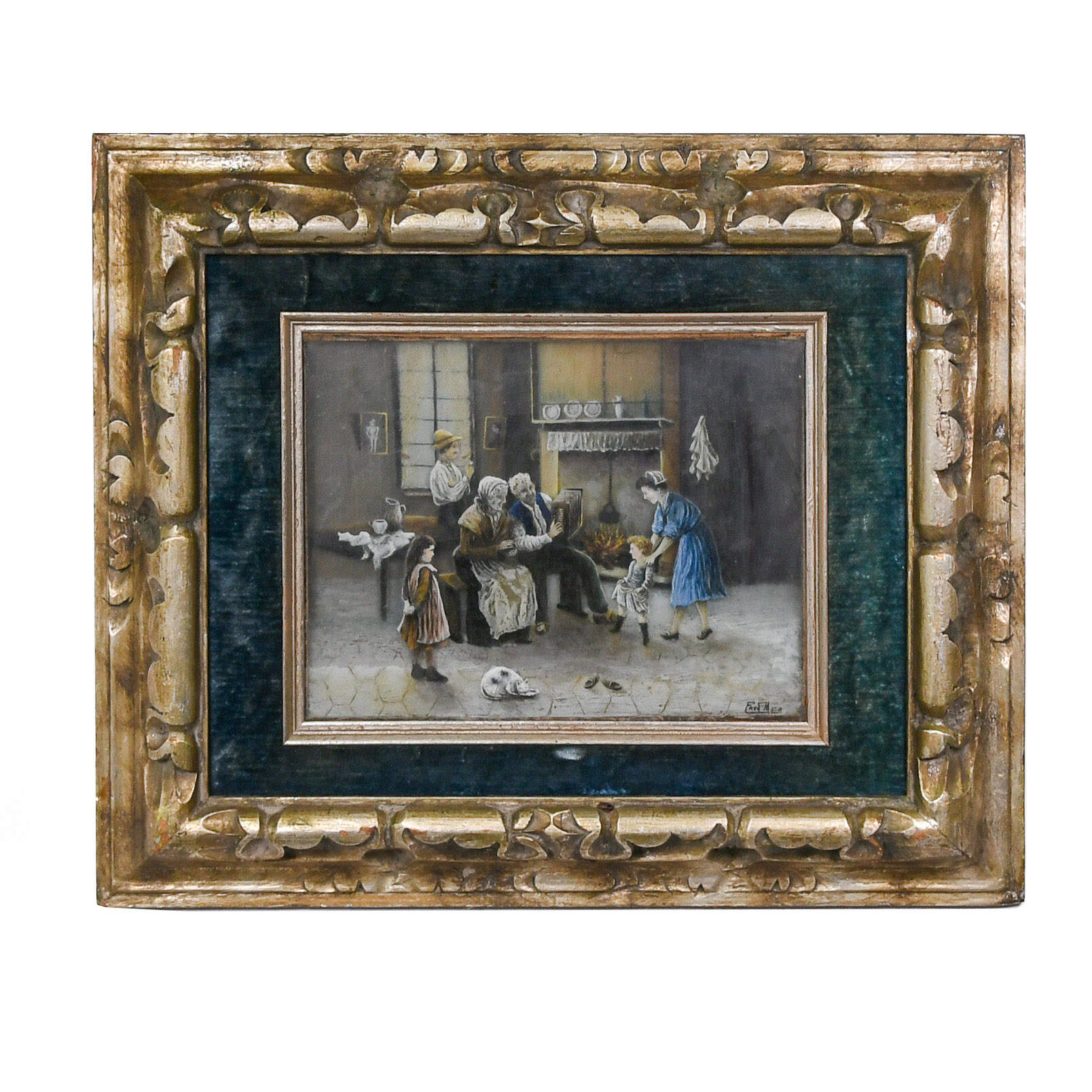 Antique Fred Mazot Untitled Reverse Glass Painted Panel-1