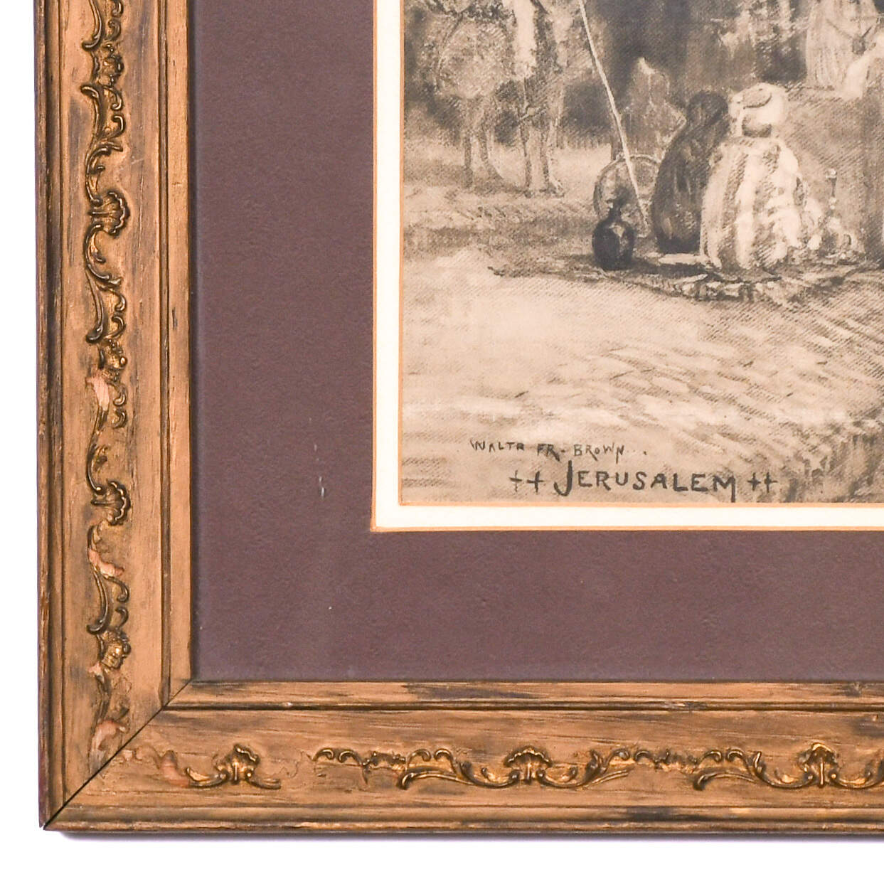 Vintage Walter Francis Brown (1853-1929) "Jerusalem" Etching with Frame-2