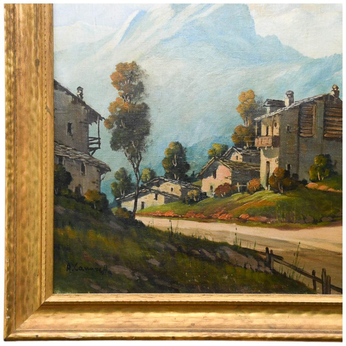 Framed and Signed A. Carravetta Italian Village Landscape Painting-2