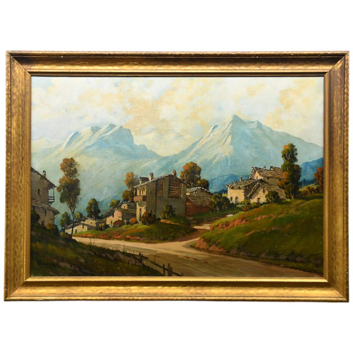 Framed and Signed A. Carravetta Italian Village Landscape Painting-1