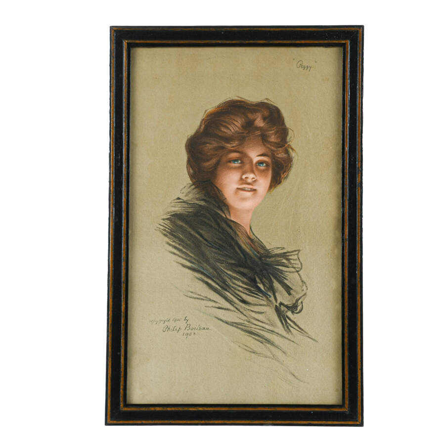 Antique Framed "Retrato de Peggy" Print Copyright 1905 by Philip Boileau-1