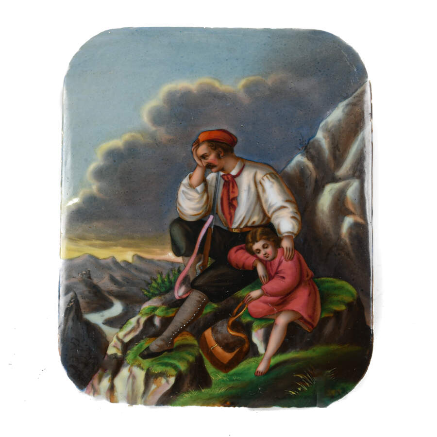 Painting on Porcelain Plaque of Father and Child-3
