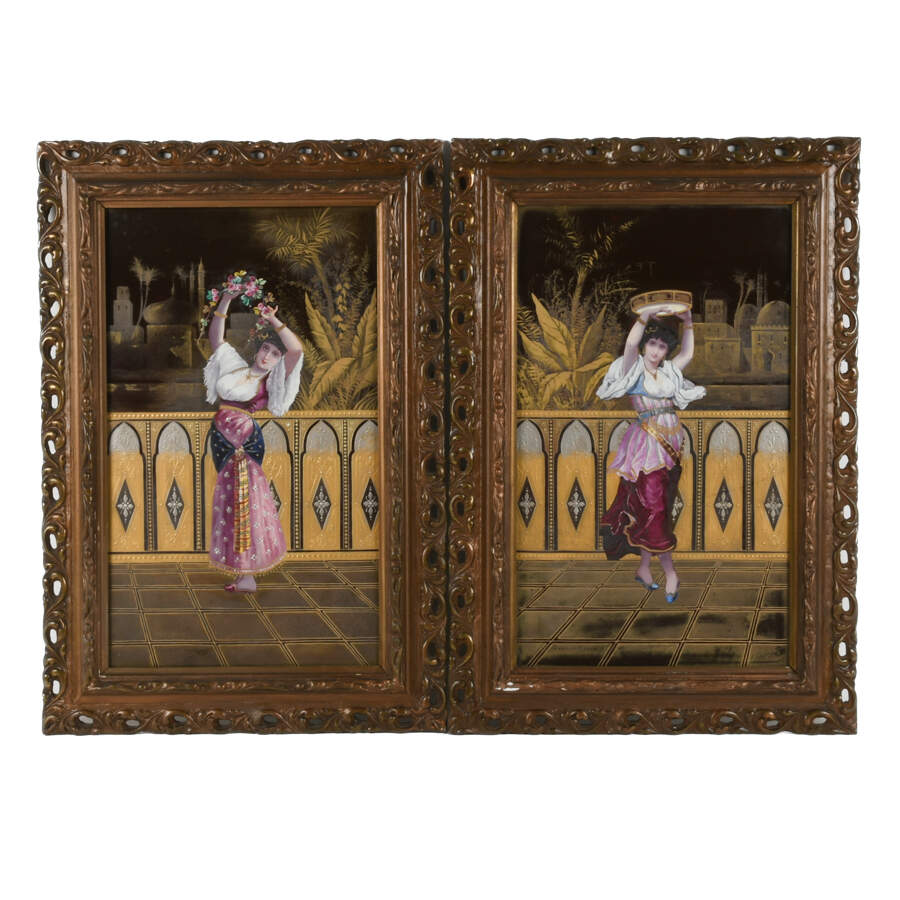 Antique Pair of Hand-Painted Ceramic Belly Dancers by Peccatte Thevenot-1