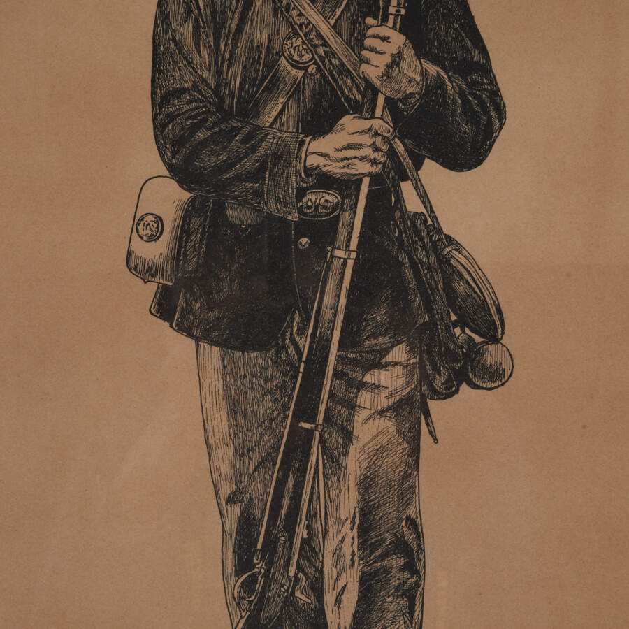 Framed Mixed Media Artwork of a Soldier by Marty Brazil-3