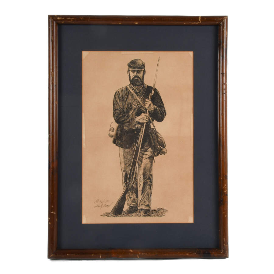 Framed Mixed Media Artwork of a Soldier by Marty Brazil-1