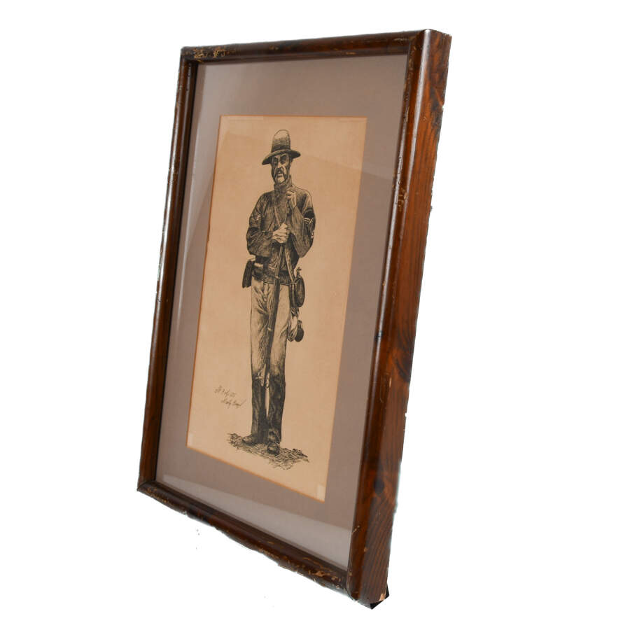 Framed Mixed Media Artwork of a Civil War Soldier by Marty Brazil-2