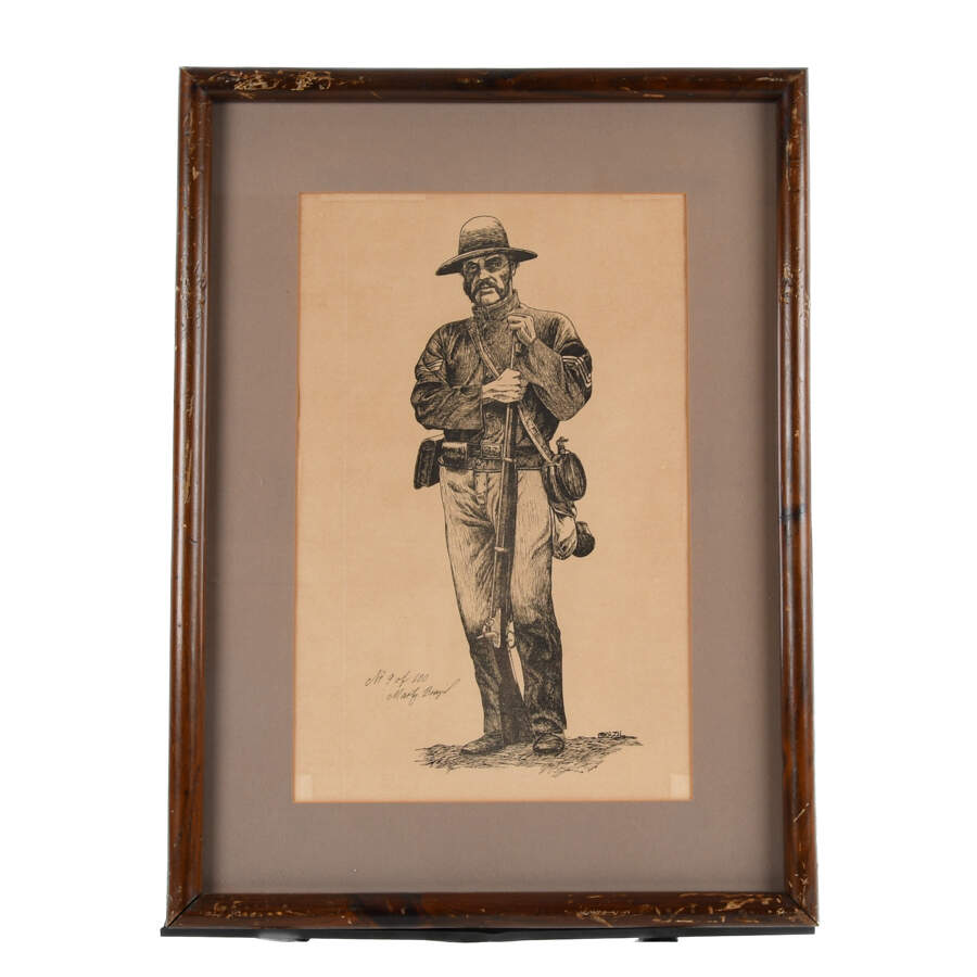 Framed Mixed Media Artwork of a Civil War Soldier by Marty Brazil-1