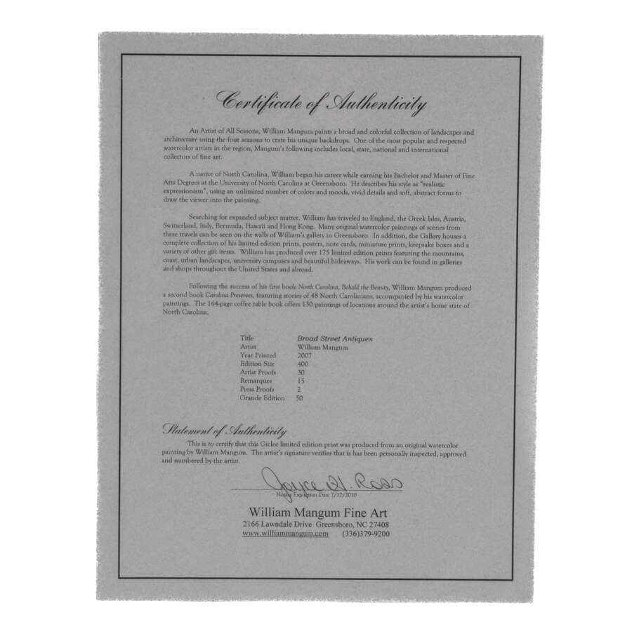 Print of William Mangum's "Broad St Antiques"-4