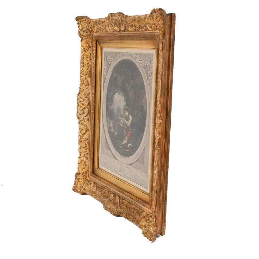 Antique Framed Engraving of "Le Depart Courier" After Francois Boucher-4